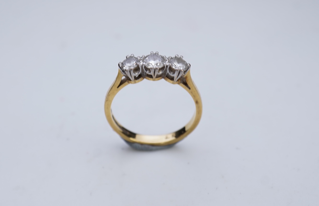 A three-stone diamond ring